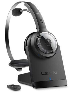 LEVN Wireless Headset with AI Noise Cancelling Mic, Bluetooth 5.2, USB Dongle &